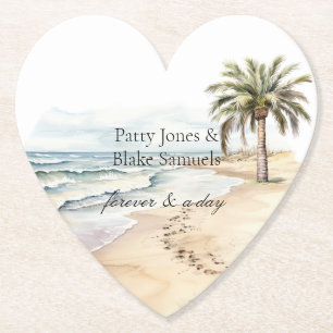 Beach Ocean Palm Tree Wedding Kartonnen Onderzetters