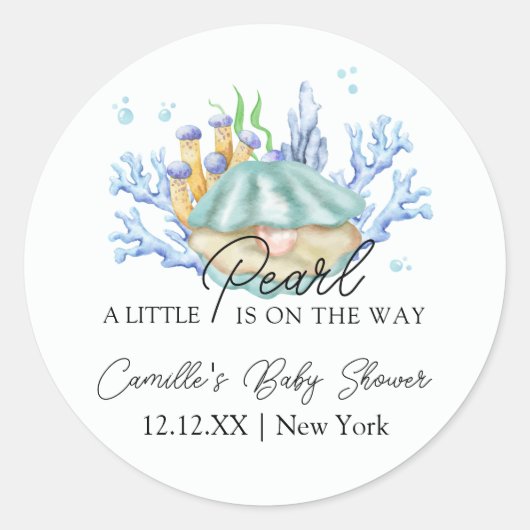 Beach Ocean Pearl onder het Zee Baby shower Ronde Sticker (Voorkant)