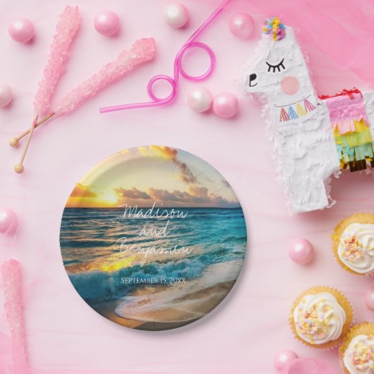 Beach Ocean Personalised Weddending Cake Borden Papieren Bordje (Feest)