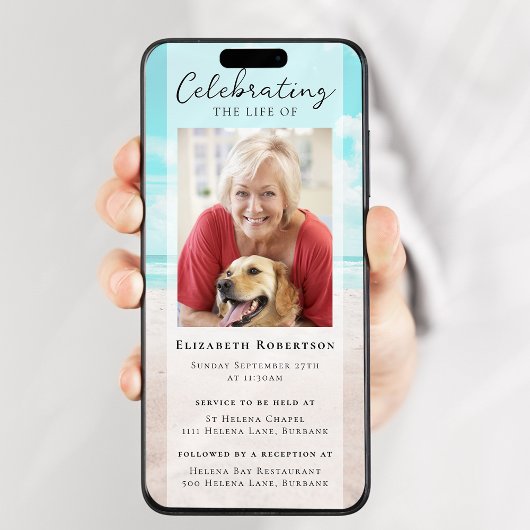 Beach Ocean Photo begrafenis digitale uitnodiging