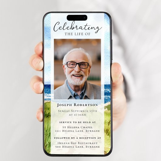 Beach Ocean Photo Funeral Digitale Editie Kaart