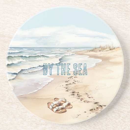 Beach Ocean Sand Sandals Zandsteen Onderzetter (Voorkant)