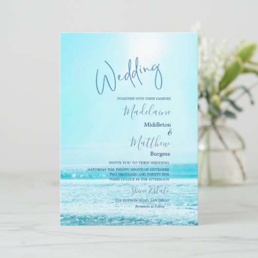 Beach Ocean Scene Blue Modern Kaart (Staand voorkant)