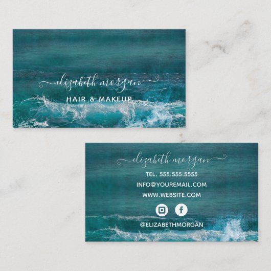 Beach Ocean Script Aqua Green Blue Modern Visitekaartje (Voorkant / Achterkant)