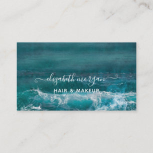 Beach Ocean Script Aqua Green Blue Modern Visitekaartje