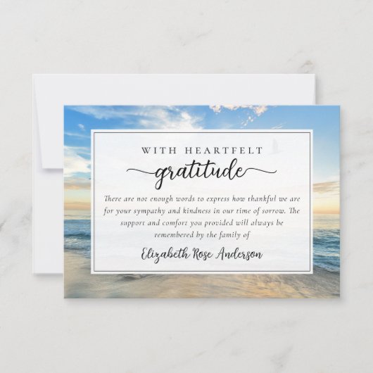 Beach Ocean Script Sympathy Funeral Bedankkaart (Voorkant)