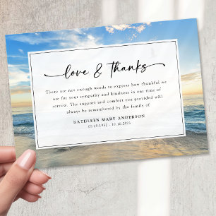 Beach Ocean Script Sympathy Funeral Bedankkaart