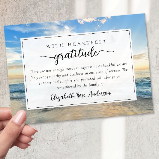 Beach Ocean Script Sympathy Funeral Bedankkaart