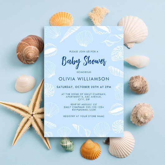 Beach Ocean Sea Shells Boy Baby shower Kaart
