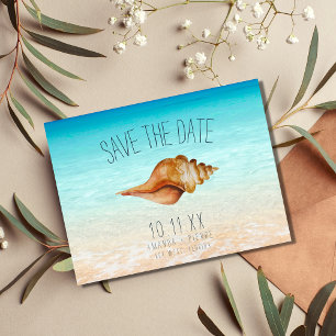 Beach Ocean Seashell Weddenschap Save the Dates Aankondigingskaart