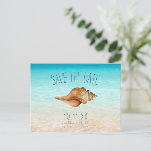 Beach Ocean Seashell Weddenschap Save the Dates Aankondigingskaart (Staand voorkant)