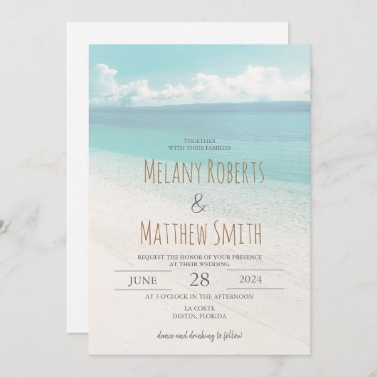 Beach Ocean Seaside Beach Thema Bruiloft Kaart (Voorkant / Achterkant)