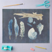 Beach Ocean Shells Feathers Navy Blue Decoupage Tissuepapier (Craft)