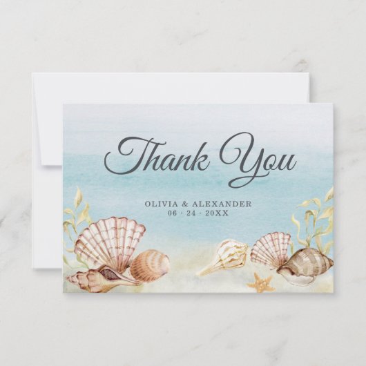 Beach Ocean Shells Waterverf Wedding Bedankkaart (Voorkant)