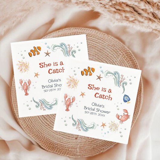 Beach Ocean She's a Catch Bridal Shower Servet