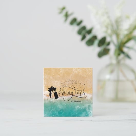 Beach Ocean Spray tan script dat glitter gold drip Vierkante Visitekaartje (Staand voorkant)