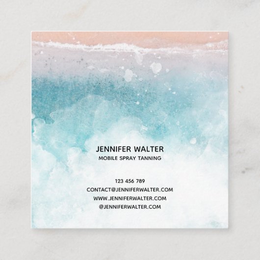 Beach Ocean Spray tan script dat glitter gold drip Vierkante Visitekaartje (Achterkant)