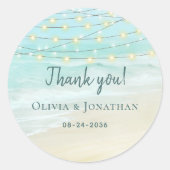 Beach Ocean String Lights Weddenschap Bedankt Ronde Sticker (Voorkant)