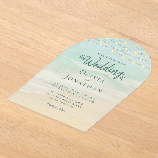 Beach Ocean String Lights Wedding Acryl Uitnodigingen (Laagn)