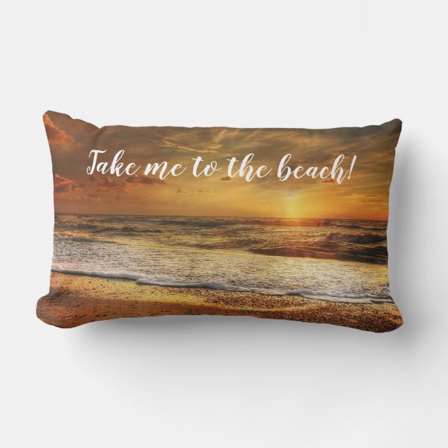 Beach Ocean Sunset Photo Quottes Lumbar Pillow Kussen (Voorkant)