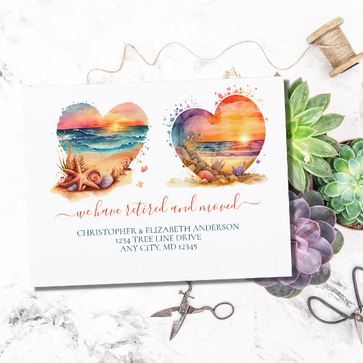 Beach Ocean Sunset Retirement Moving Aankondigingskaart