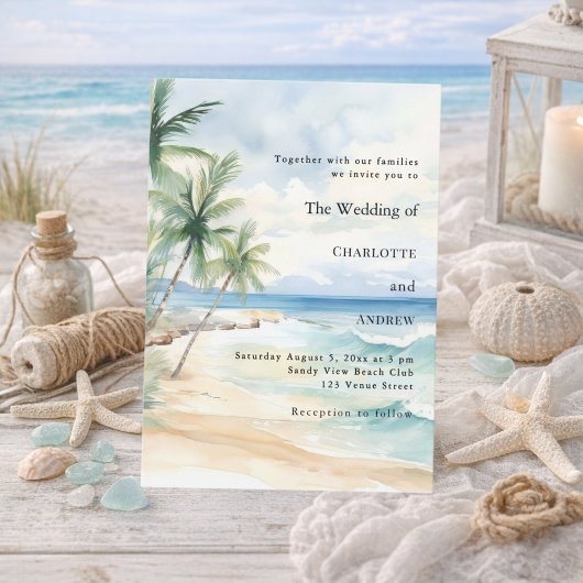 Beach ocean tropical palm destination wedding kaart