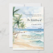 Beach ocean tropical palm destination wedding kaart (Voorkant)