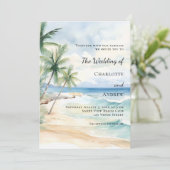 Beach ocean tropical palm destination wedding kaart (Staand voorkant)