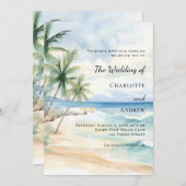 Beach ocean tropical palm destination wedding kaart (Voorkant / Achterkant)