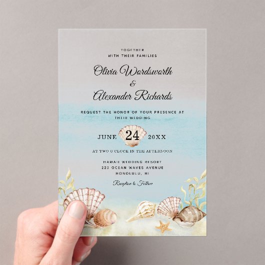 Beach Ocean Tropical Waterverf Wedding Acryl Uitnodigingen (Insitu (Draagbaar))