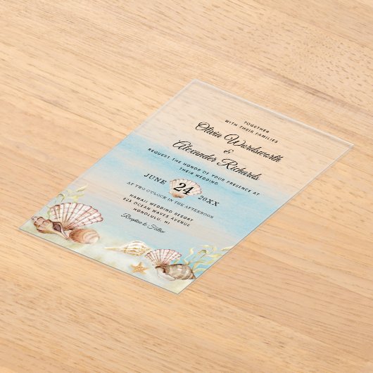 Beach Ocean Tropical Waterverf Wedding Acryl Uitnodigingen (Laagn)