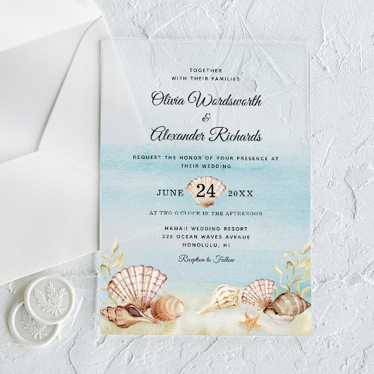 Beach Ocean Tropical Waterverf Wedding Acryl Uitnodigingen