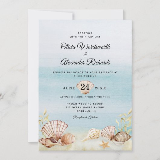 Beach Ocean Tropical Waterverf Wedding Kaart (Voorkant)