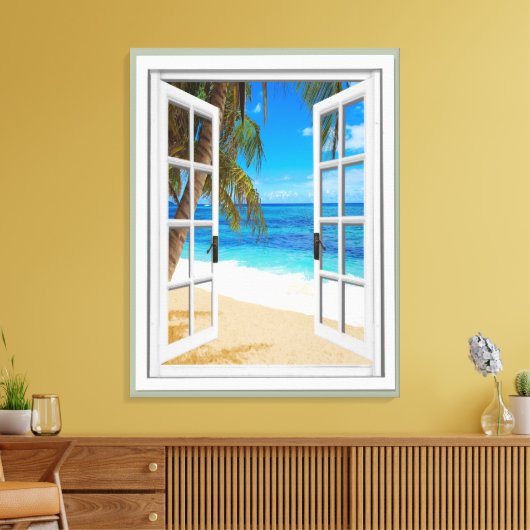 Beach Ocean Uitzicht Fake Window Canvas Afdruk (Insitu (Woonkamer))