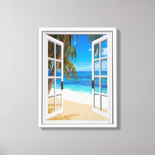 Beach Ocean Uitzicht Fake Window Canvas Afdruk (Voorkant)