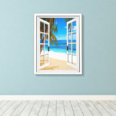 Beach Ocean Uitzicht Fake Window Canvas Afdruk (Insitu (Houten vloer))
