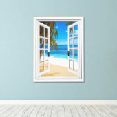 Beach Ocean Uitzicht Fake Window Canvas Afdruk (Insitu (Houten vloer))