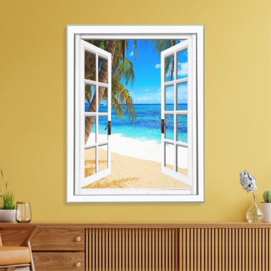 Beach Ocean Uitzicht Fake Window Canvas Afdruk (Insitu (Woonkamer))