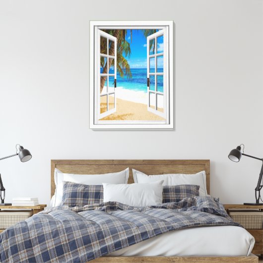 Beach Ocean Uitzicht Fake Window Canvas Afdruk (Insitu (Slaapkamer))