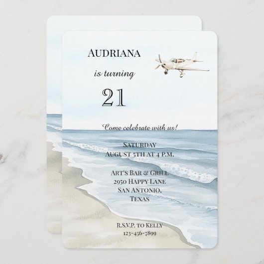 Beach Ocean Vliegtuig Verjaardag Kaart (Voorkant / Achterkant)