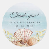 Beach Ocean Waterverf Bedankt voor het huwelijk Ronde Sticker (Voorkant)