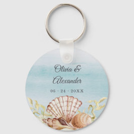 Beach Ocean Waterverf Seashells Weddenschap Favor Sleutelhanger