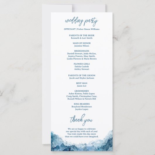 Beach Ocean Waterverf Wedding Programme (Achterkant)