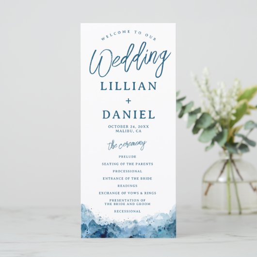 Beach Ocean Waterverf Wedding Programme (Staand voorkant)