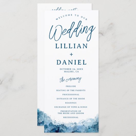 Beach Ocean Waterverf Wedding Programme (Voorkant / Achterkant)