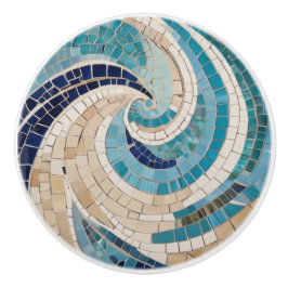 Beach & Ocean Waves Abstract Zee Aqua Blue Mosaic Keramische Knop