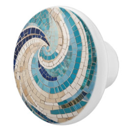 Beach & Ocean Waves Abstract Zee Aqua Blue Mosaic Keramische Knop