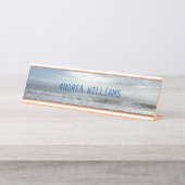 Beach Ocean Waves Monogram Name Blue Grey Bureau Naambordje (Voorkant)