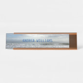 Beach Ocean Waves Monogram Name Blue Grey Bureau Naambordje (Voorkant)