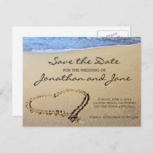 Beach Ocean Wedding Bewaar de datum Aankondigingskaart (Voorkant / Achterkant)